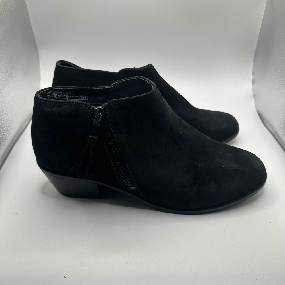Vionic Serena Black Suede Ankle Boots Tassel Zip Block Heel Womens 9 322SERENA